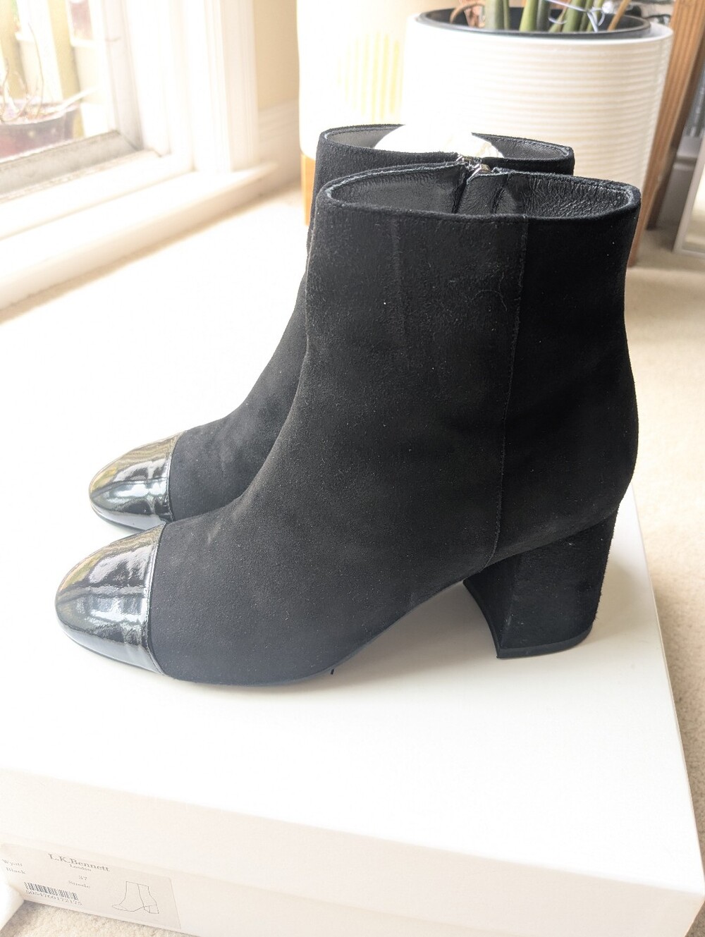 LK Bennett Black Suede Boots With Patent Toe Cap - size 37